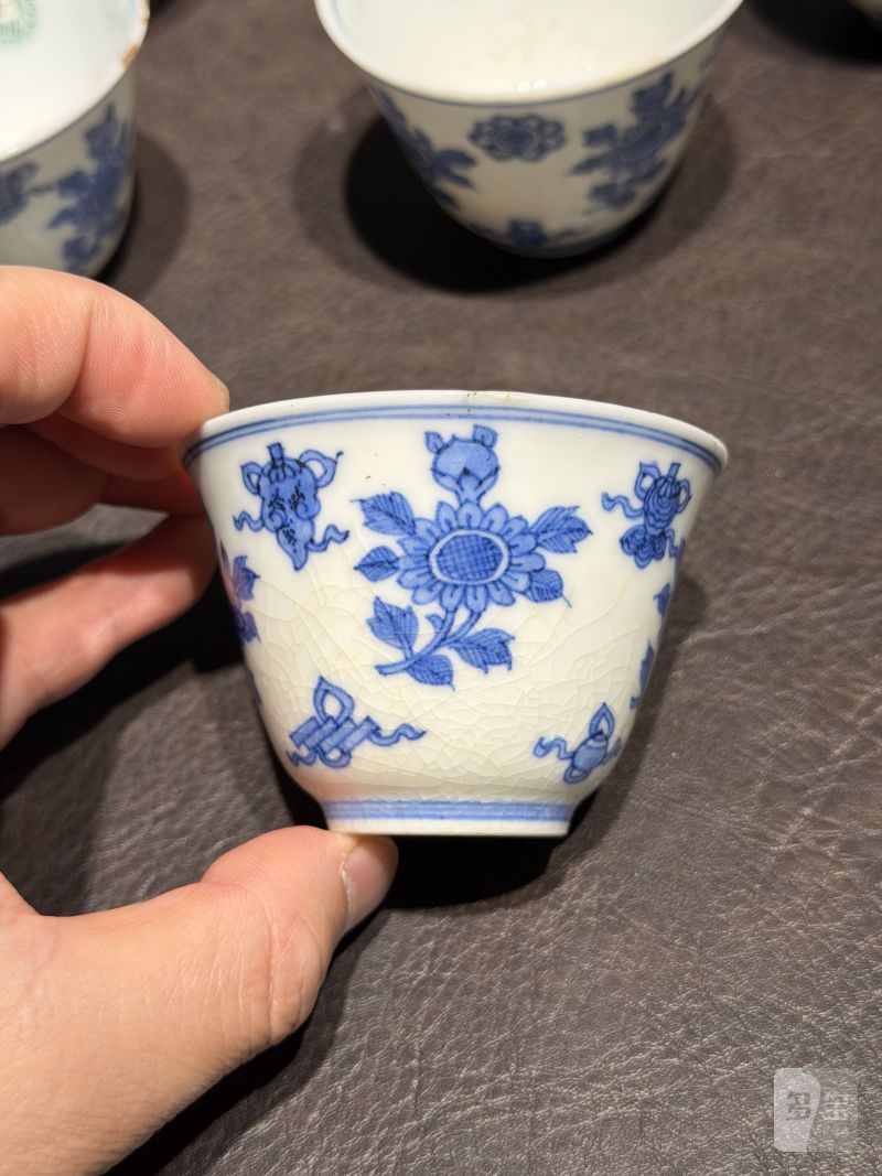 清康熙 青花清供图茶杯（一组六件） - 图5